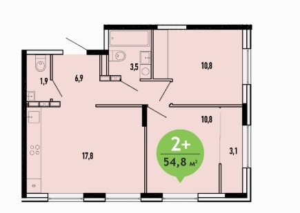 1 этаж 2-комнатн. 54.8 кв.м.