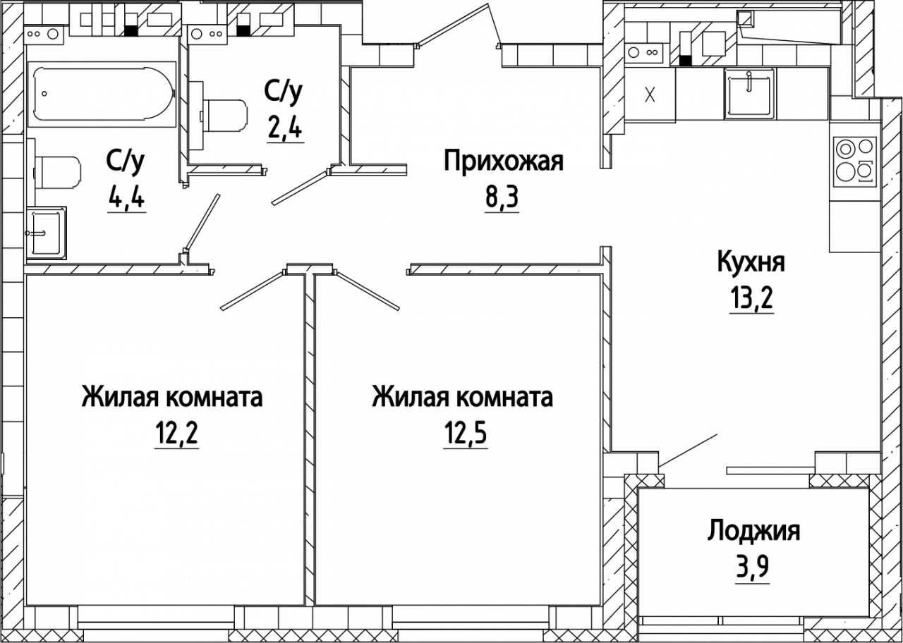 2 этаж 2-комнатн. 53 кв.м.